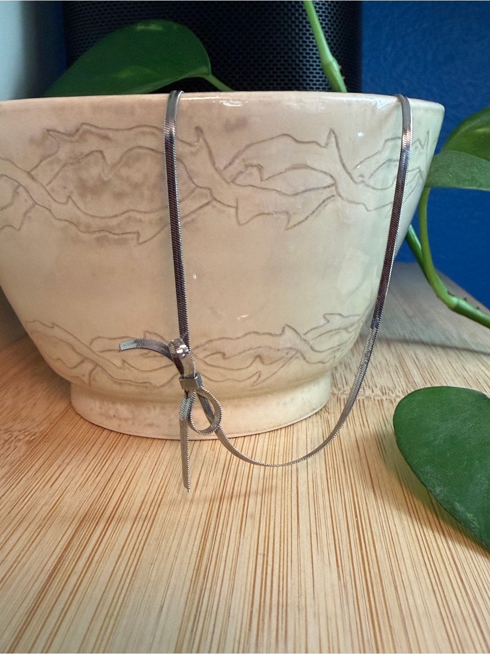 Peter + June Silver Bow Necklace